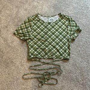 PacSun Green Plaid Tied Crop Top